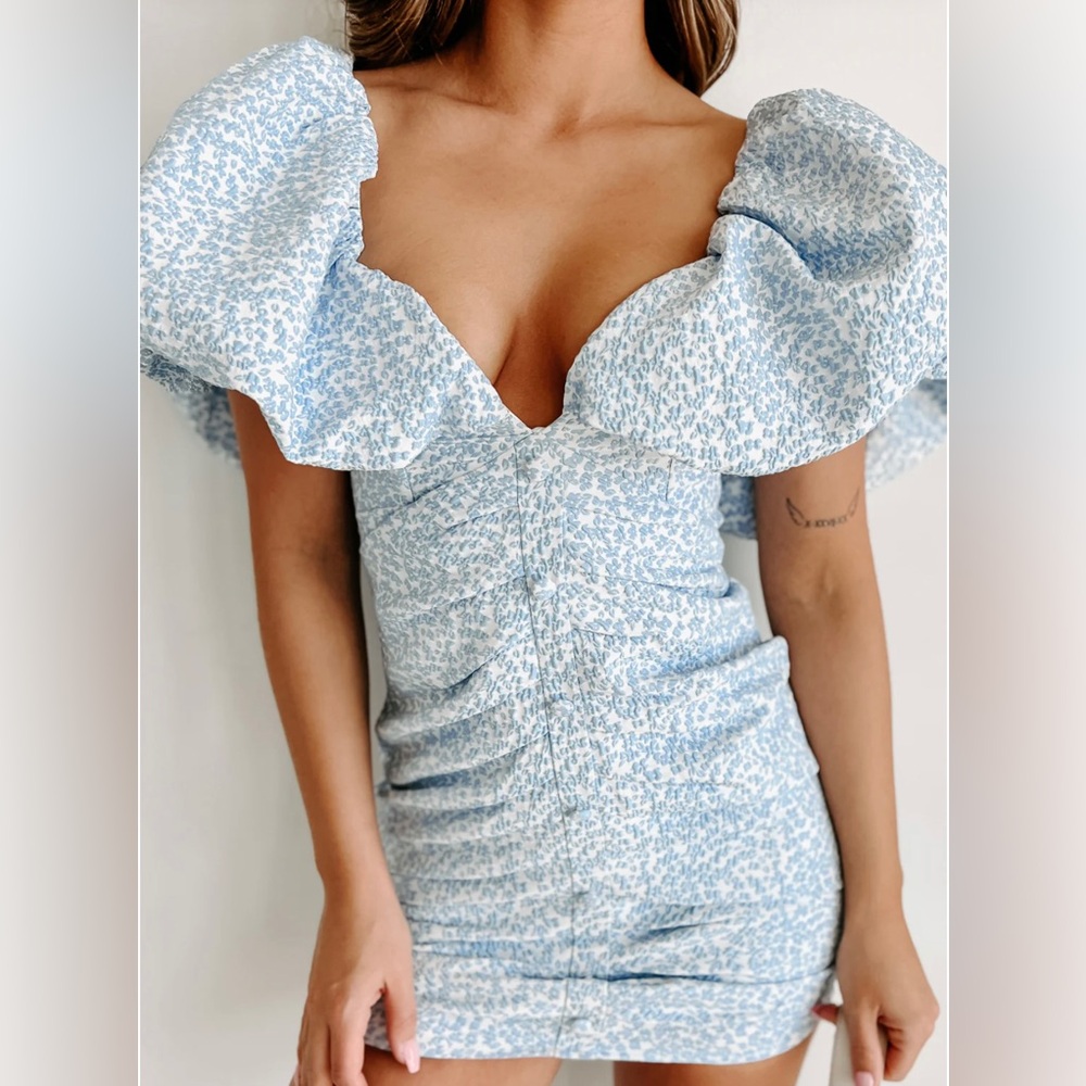 Blue floral detail cocktail dress